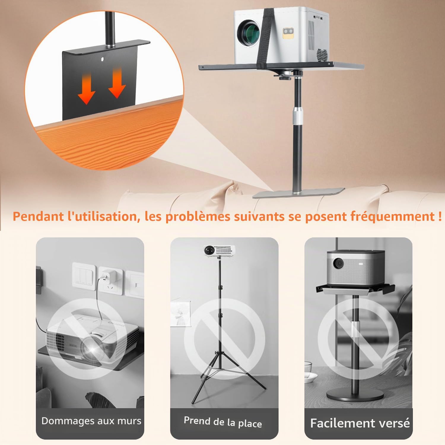 Support de projecteur pour lit et canapé avec Coque en métal - Bras réglable 24-41 cm, Compatible avec 100% de projecteurs, XGIMI, Nebula, VANKYO, Epson...