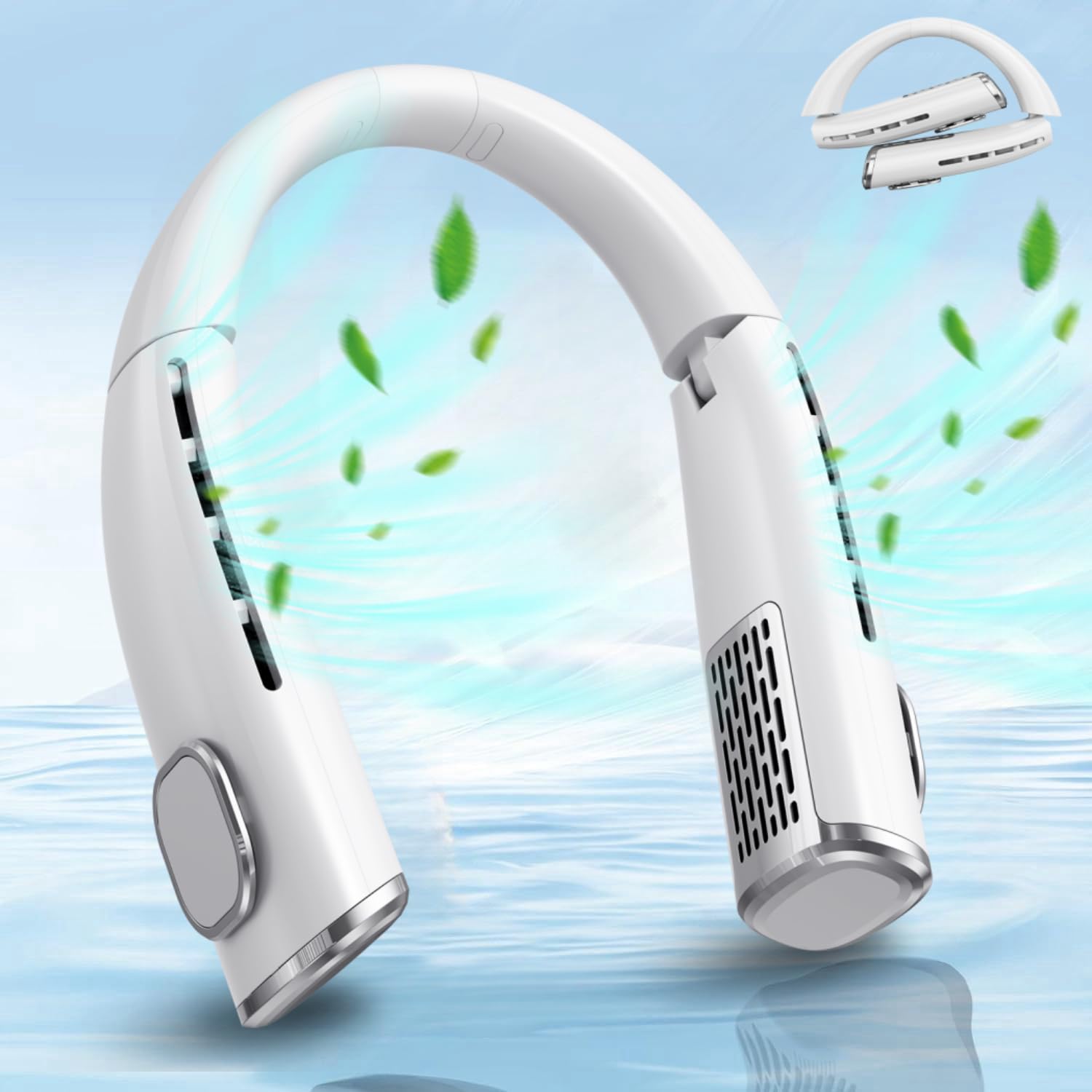 OMISHINE Portable Neck Fan, Neck Fans Rechargeable, Usb-C Powered 4000 mAh Foldable Cooler, 3 Speeds Bladeless, Personal Fans Round Neck, Portable Neck Fans for Adults Men Women Home Office