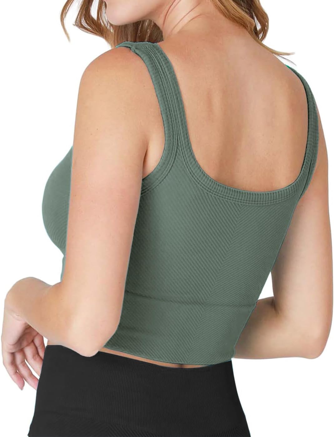 CYVESOULA Tank Top for Women Scoop Neck Sleeveless Crop Tops Chevron Ribbed Knit Crop Tank Top Fitted Soft Basic Cropped Tank - Image 4