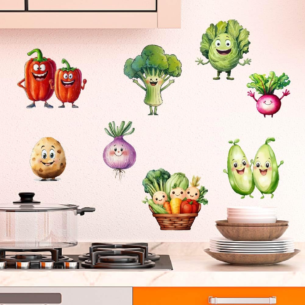 Stickers muraux légumes dessin animé pour décorer une cantine ou un restaurant moderne