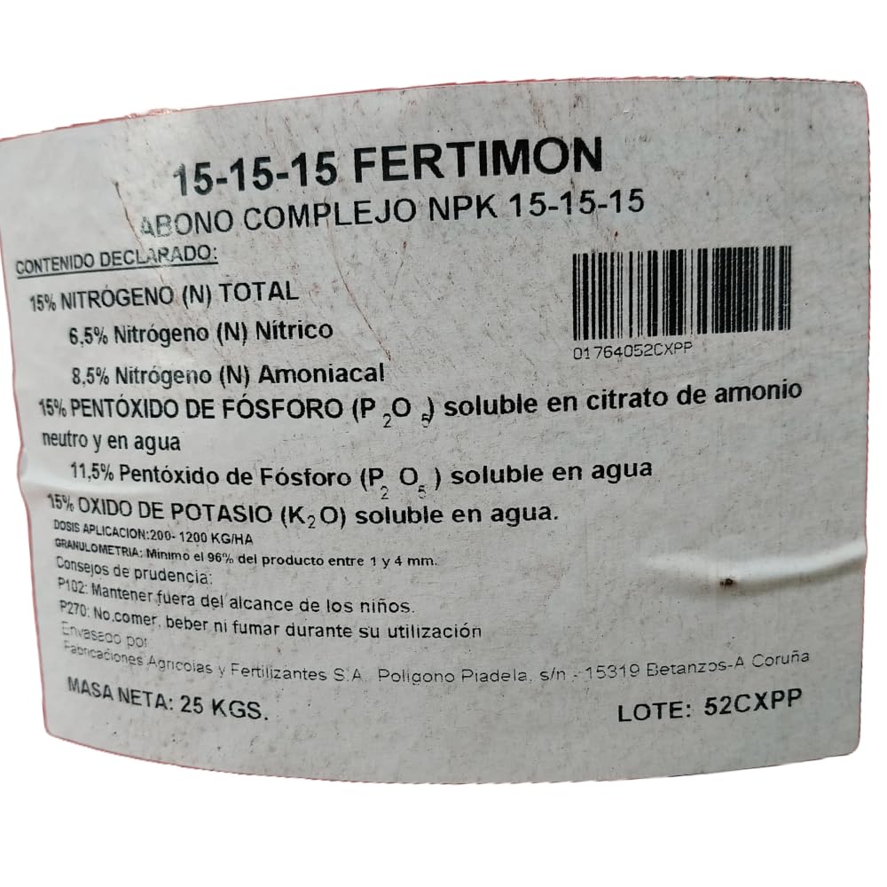 Fertilizante Triple 15-15-15 con SO3 saco 25kg. Abono equilibrado con nitrógeno, fosforo y potasio. Abono versatil equilibrado con nitrógeno, fósforo y potasio.