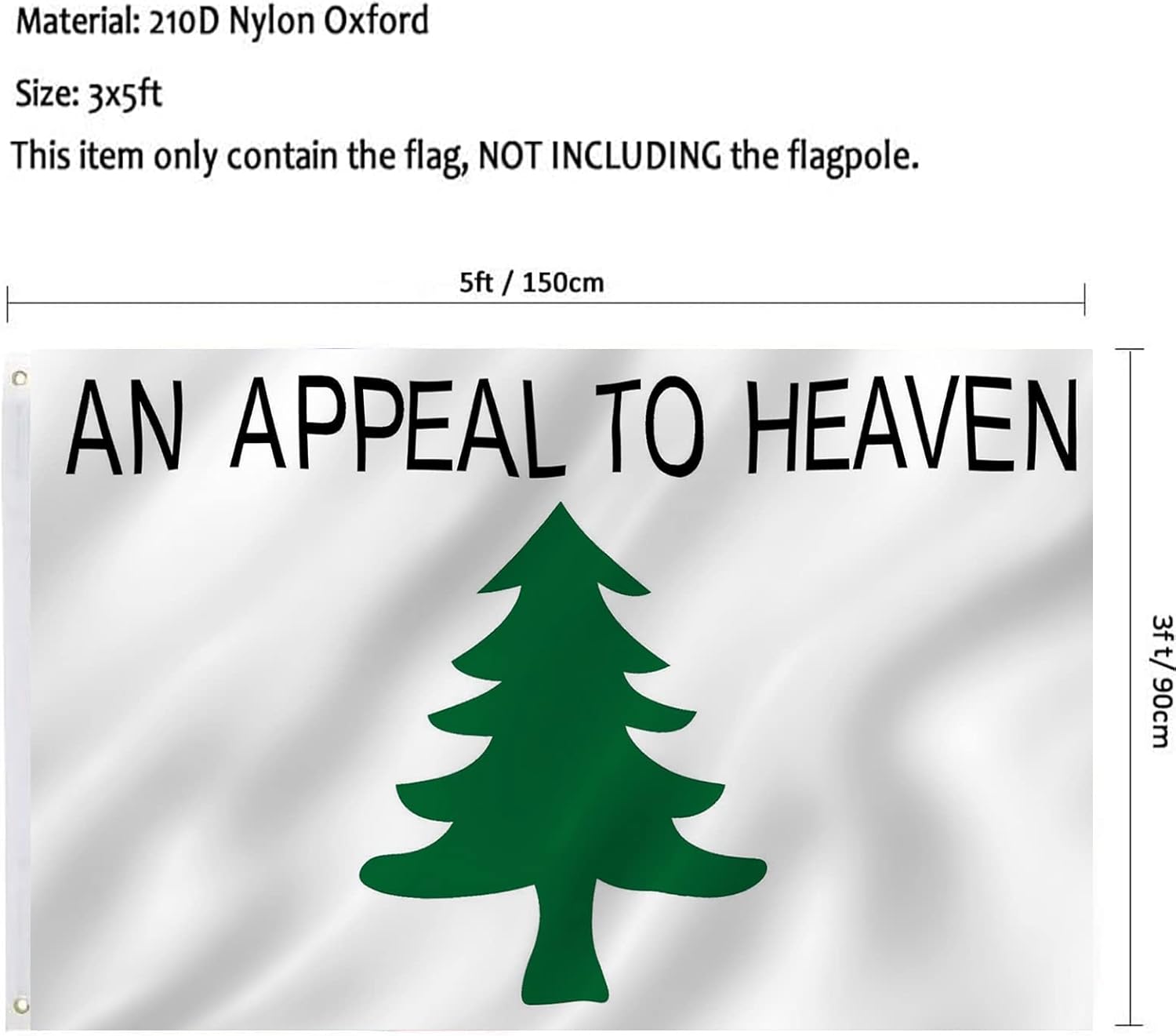 tnpun An Appeal to Heaven Flag 3x5 Double Sided Pine Tree Flags Vivid Color Heavy Duty Historical Liberty Tree American Flag Banner with 2 Brass Grommets 4 Rows of Stitches for Outdoor Wall - Image 7