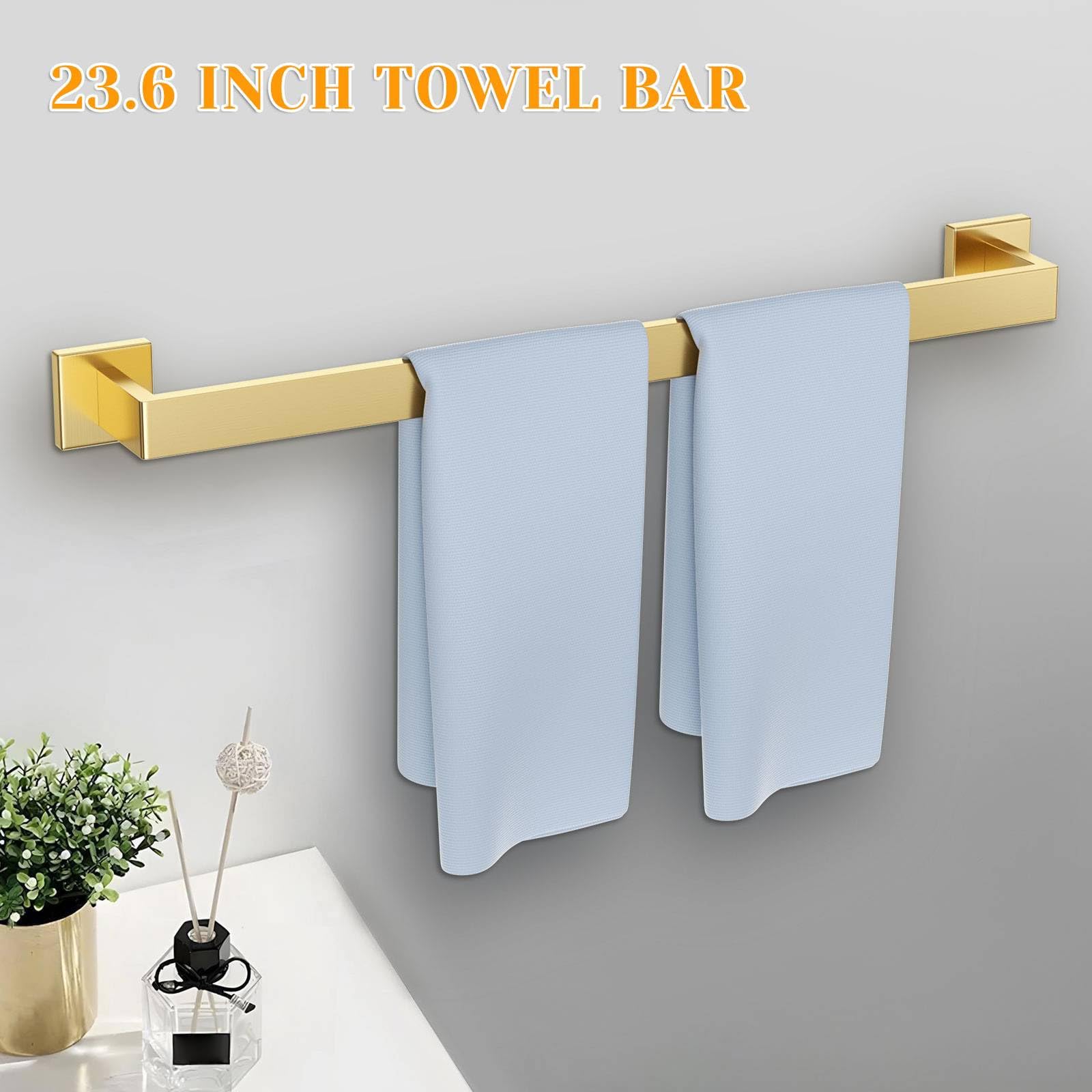 Juego de 5 toalleros de baño de Oro Cepillado, Soporte para Papel higiénico Mejorado con Estante, Acero Inoxidable para baño, Montaje en Pared de 23,6 Pulgadas.