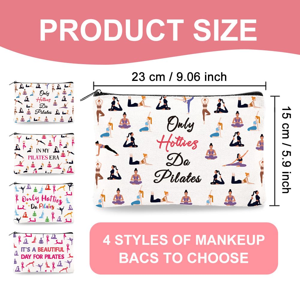 4Pcs Canvas Pilates Teacher Appreciation Gifts Makeup Bag - 9.06" x 5.9" Only Hotties Do Pilates Cosmetic Bags Travel Organizer Portable Accessories with Zipper, Purse Organizer Pouches
