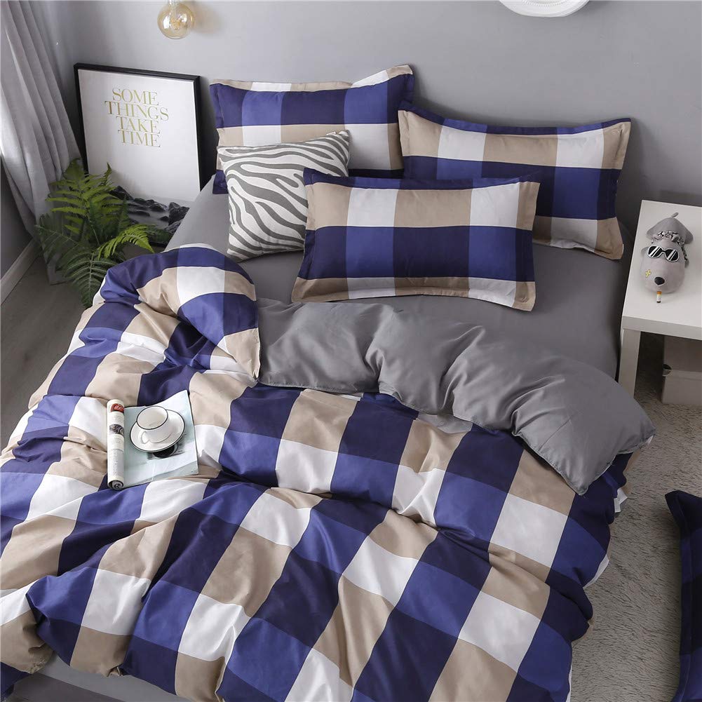 Housse de couette 220x240cm bleu plaid pour une chambre cocooning adulte