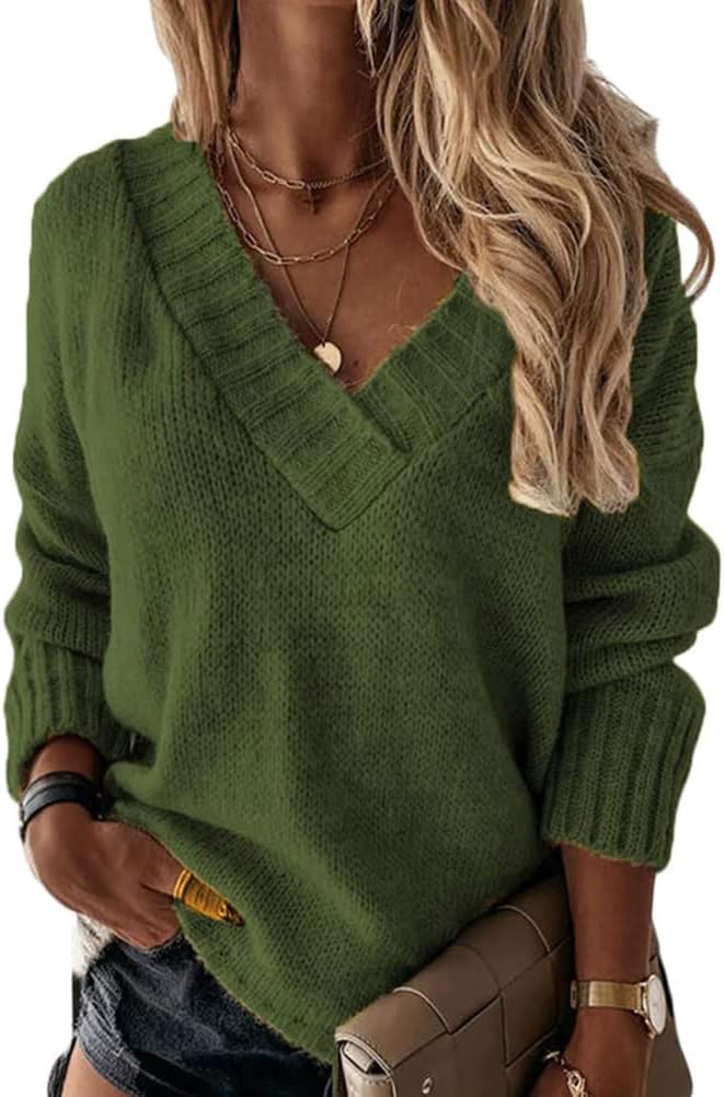 Acheter Pull tricoté à manches longues et col en v pour femme, élégant, imprimé Patchwork, Sexy, décontracté, ample, automne hiver