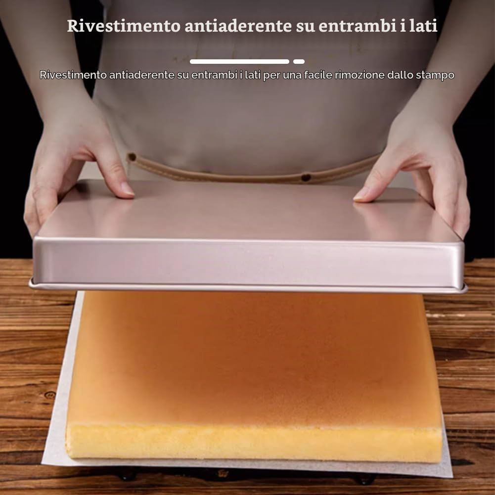 Teglia da forno rettangolare antiaderente per torte, 30,5 x 25,5 x 1,7 cm, in acciaio al carbonio oro rosa, per la casa, la cucina, il forno