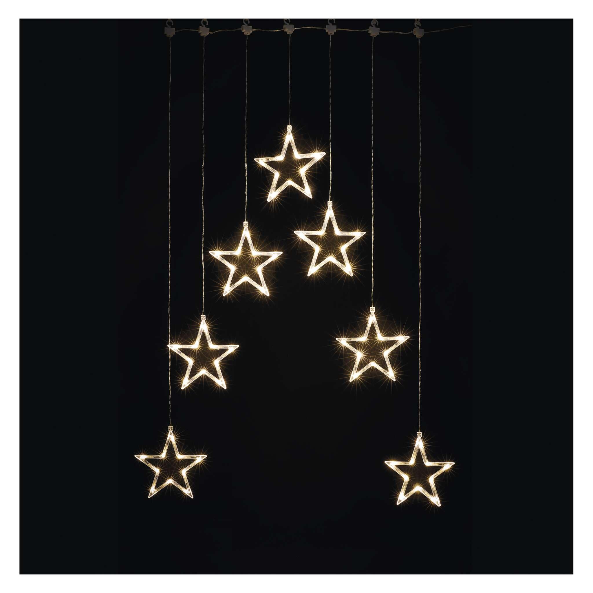 EMOS Girlanda z gwiazdami z 70 diodami LED, kurtyna świetlna 67 cm + przewód zasilający 5 m, ciepła biel, girlanda świetlna LED + zasilacz, czas świecenia 10 000 h, IP44 do użytku wewnątrz i na