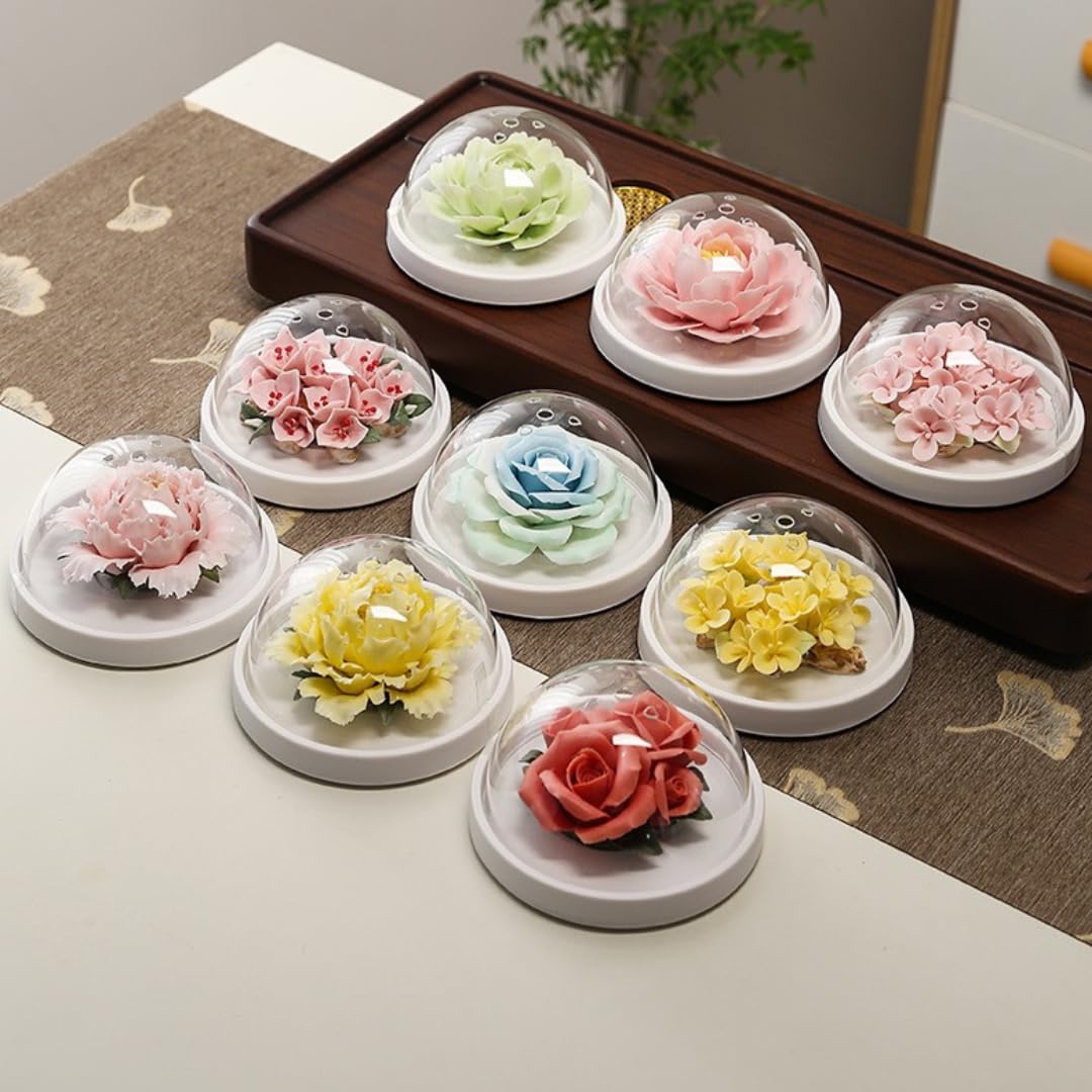 Difusor de aceites esenciales de cerámica hecho a mano para mujeres, regalo artesanal de herencia intangible china con cubierta acrílica a prueba de polvo para decoración del hogar y la oficina