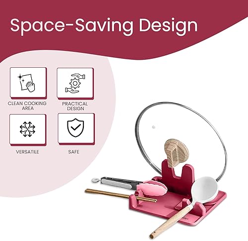 Miniatura 6 de Soporte para utensilios de silicona 3 en 1, organizador de estufa con almohadilla de goteo, resistente al calor, soporte para cucharas con soporte