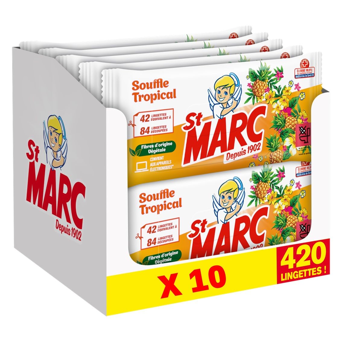 St Marc - Lot de 10 Lingettes désinfectantes x42 - Souffle Tropical