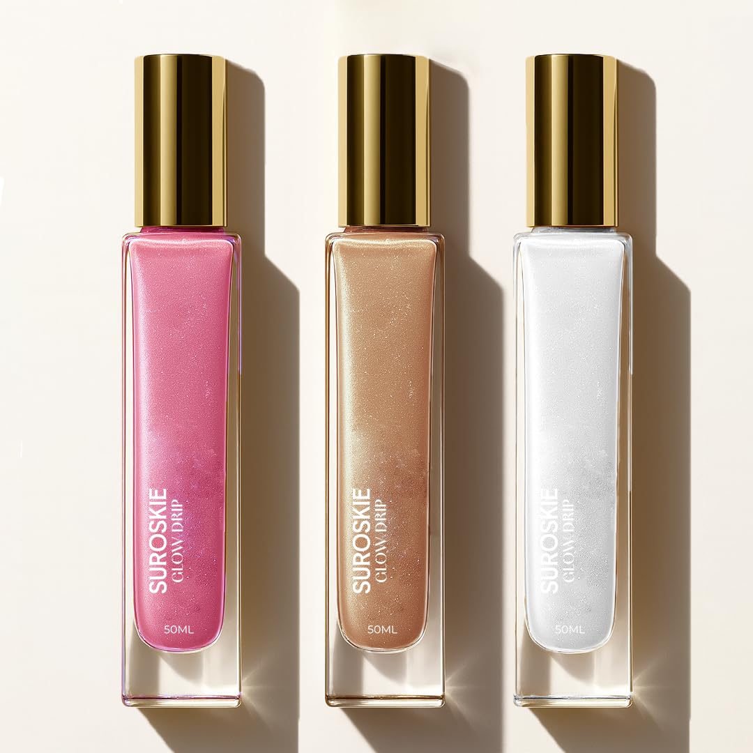Suroskie Glow Drip Golden Hour, Silver & Pink Luxe 50ml Each, (Pack of 3 with Brush) | Shimmer for Radiant & Luminous Skin | Non-Greasy & Quick Absorbing Body Highlighter | Body Shimmer for Women-image-41