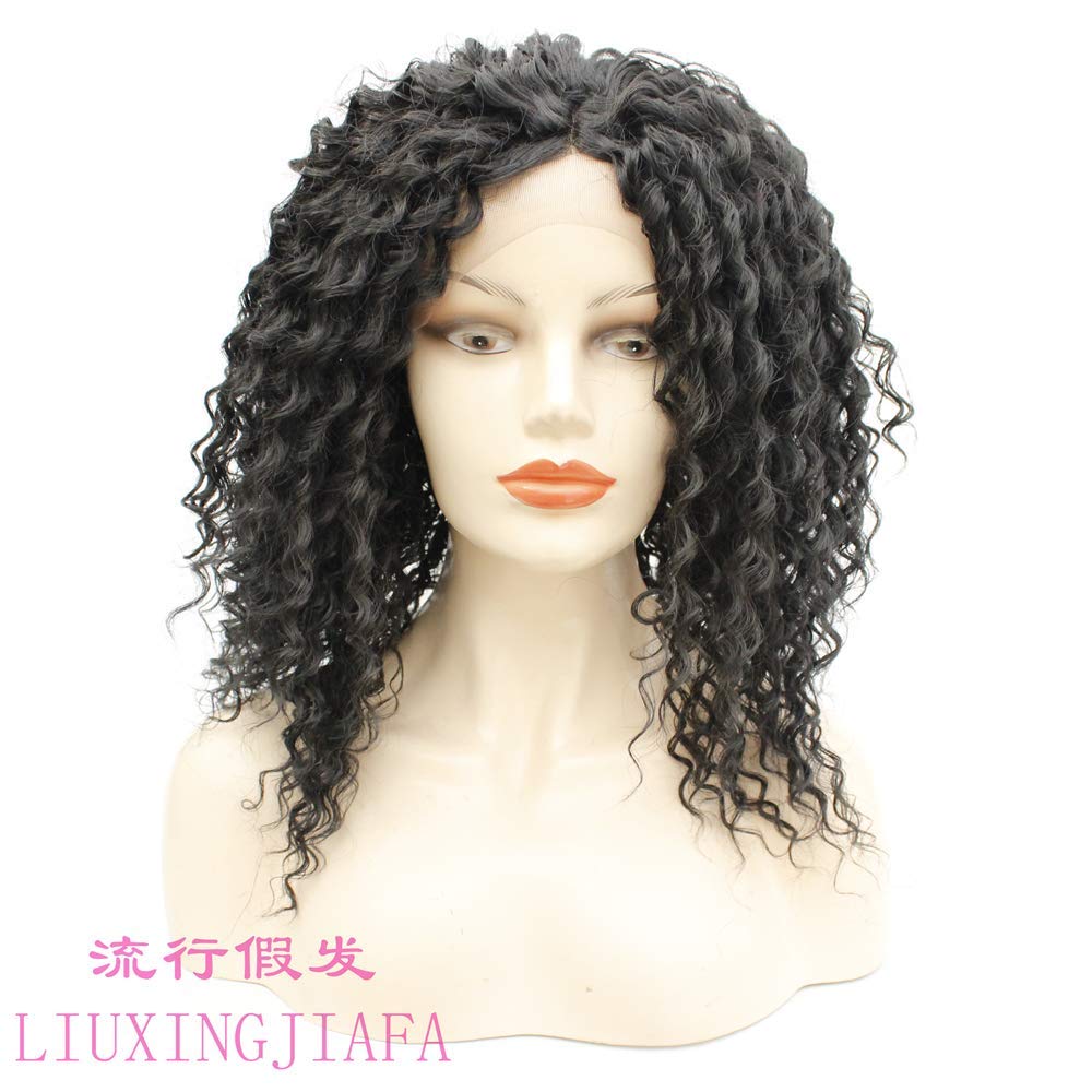 Real Hair Wigs For Women Silk Fiber Synthetic Wig Women'S Black African Small Roll High Temperature Silk Front Lace Half-Hand-Woven Head Set 60Cm