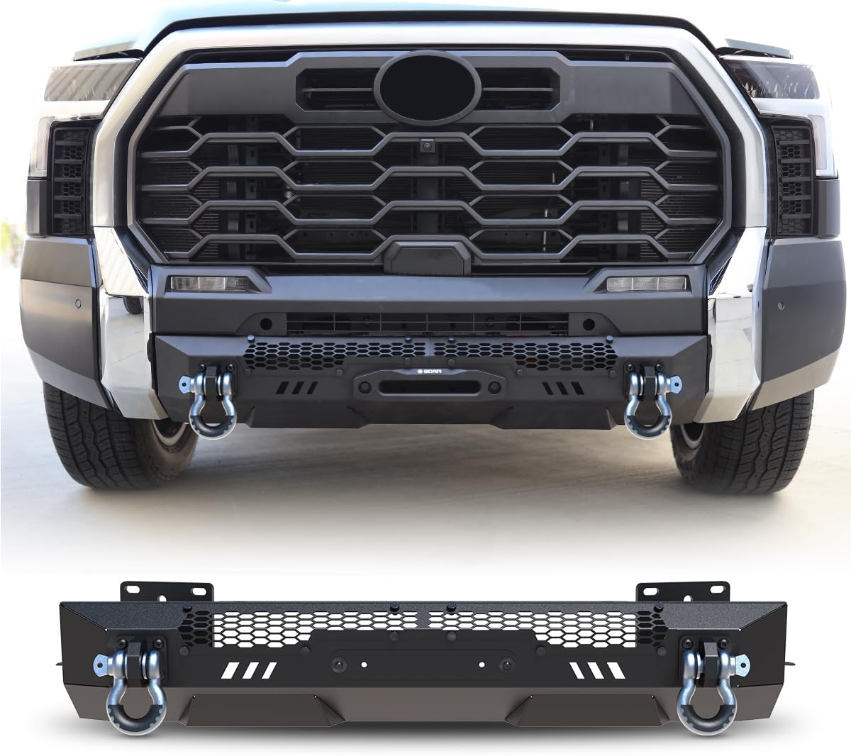 Mid-Width Front Bumper for 2022-2024 Tundra, Center Mount Factory Style Bumper w/LED Light Bar Mounting Bracket, D-Ring Shackles, Winch Cable Guide Mounting Hole, DIY Paintable Frame