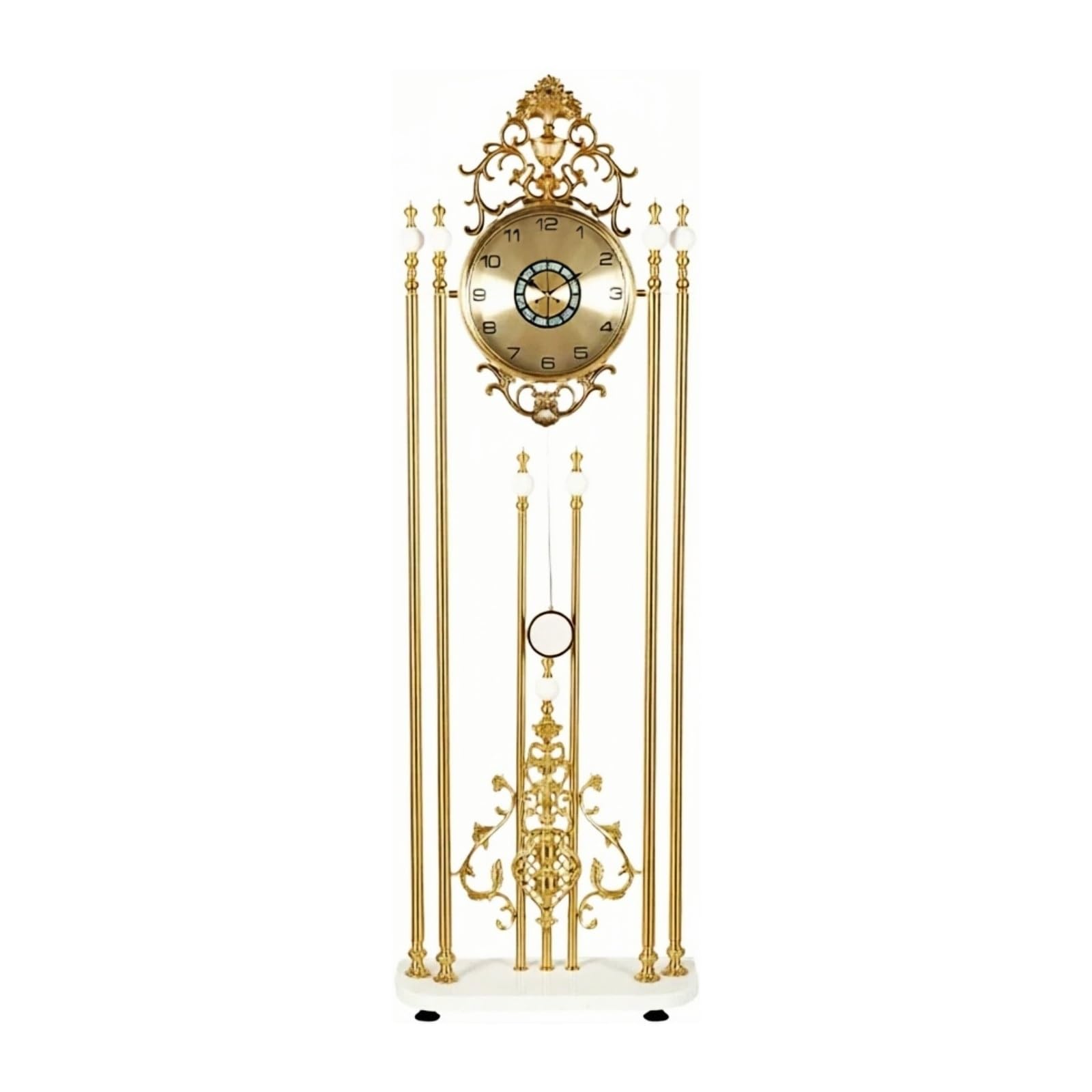 WANGHAI-666 Grandfather Clocks Vintage Metal Floor Clock Silent Quartz Movement European Style Ornate