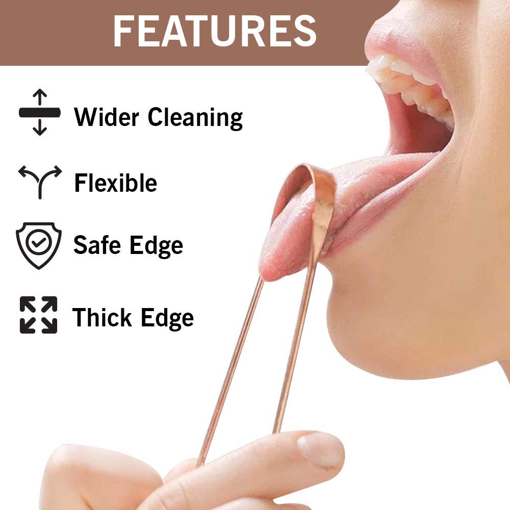 EVEN 2 Piece Tongue Cleaner for Men and Women, Adults Pure Copper Tongue Cleaner for fresh breath improved Taste Sense & Bacteria Removal. (COPPER 2 PIECE M1) 1