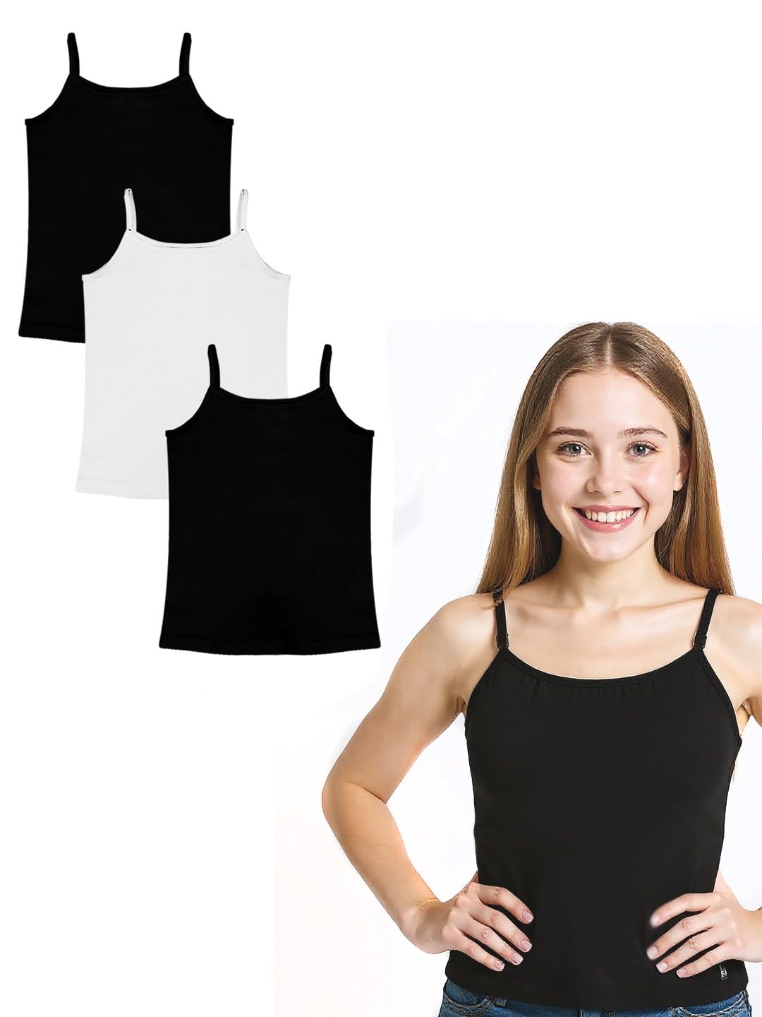 A.T.U.N. (ALL THINGS UBER NICE) Girls Premium Padded Cotton Camisole (Pack of 3) | Soft & Breathable Innerwear Slip For Preteen and Teen Girls | Stretchable Everyday Essential | Ages: 8-18Y