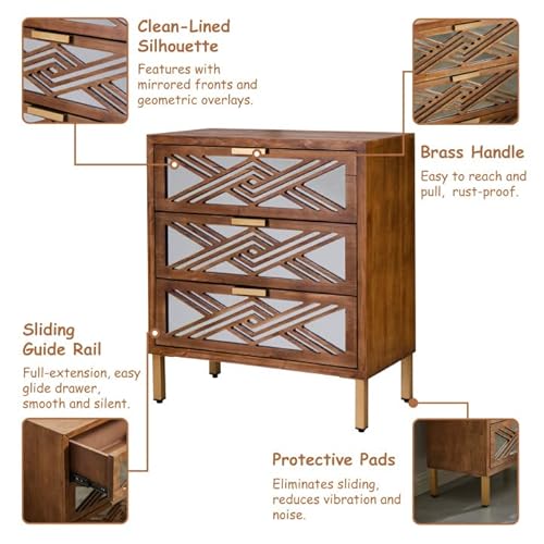 Cozayh 3-Drawer Accent Dresser With Mirror Fronts, Modern Farmhouse Accent Chest Clean-Lined Silhouette #TOP3