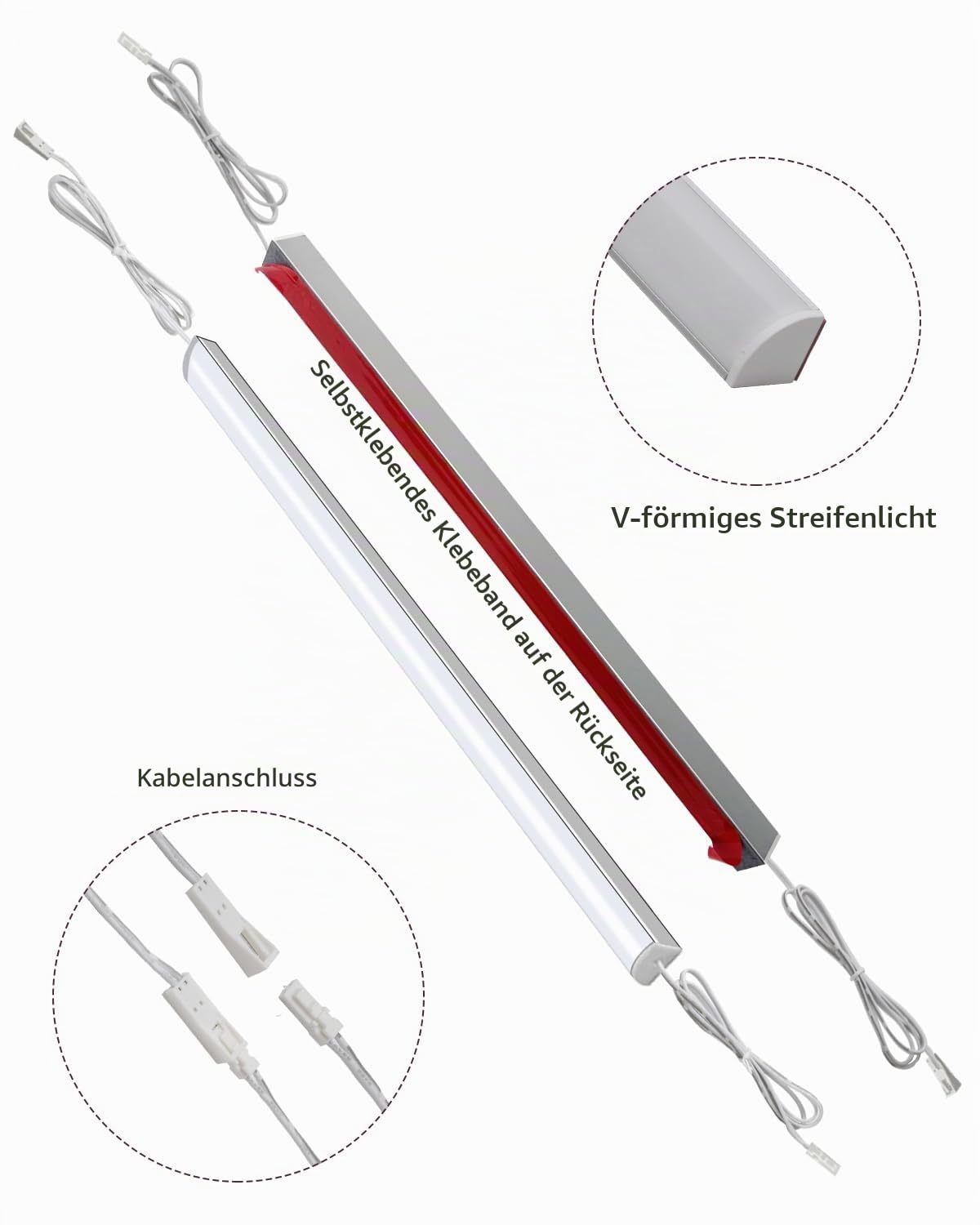 Cefrank V-förmige LED Unterbauleuchte Küche 8er Set 1600 lm 3000K Warmweiß | 30cm Aluminium LED Leiste für Vitrine Regal Schrank, gemütliche indirekte Beleuchtung mit EU Stecker oder Festverdrahtung