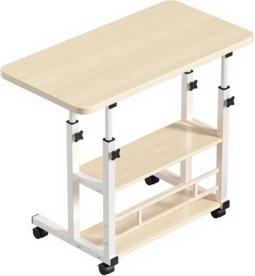 U HOOME Home Office Desk, Adjustable Height Mobile Computer Desk with Wheels, Portable Small Standing Desk Rolling Laptop Desks for Home Office Bedrooms Small Space (Beige)