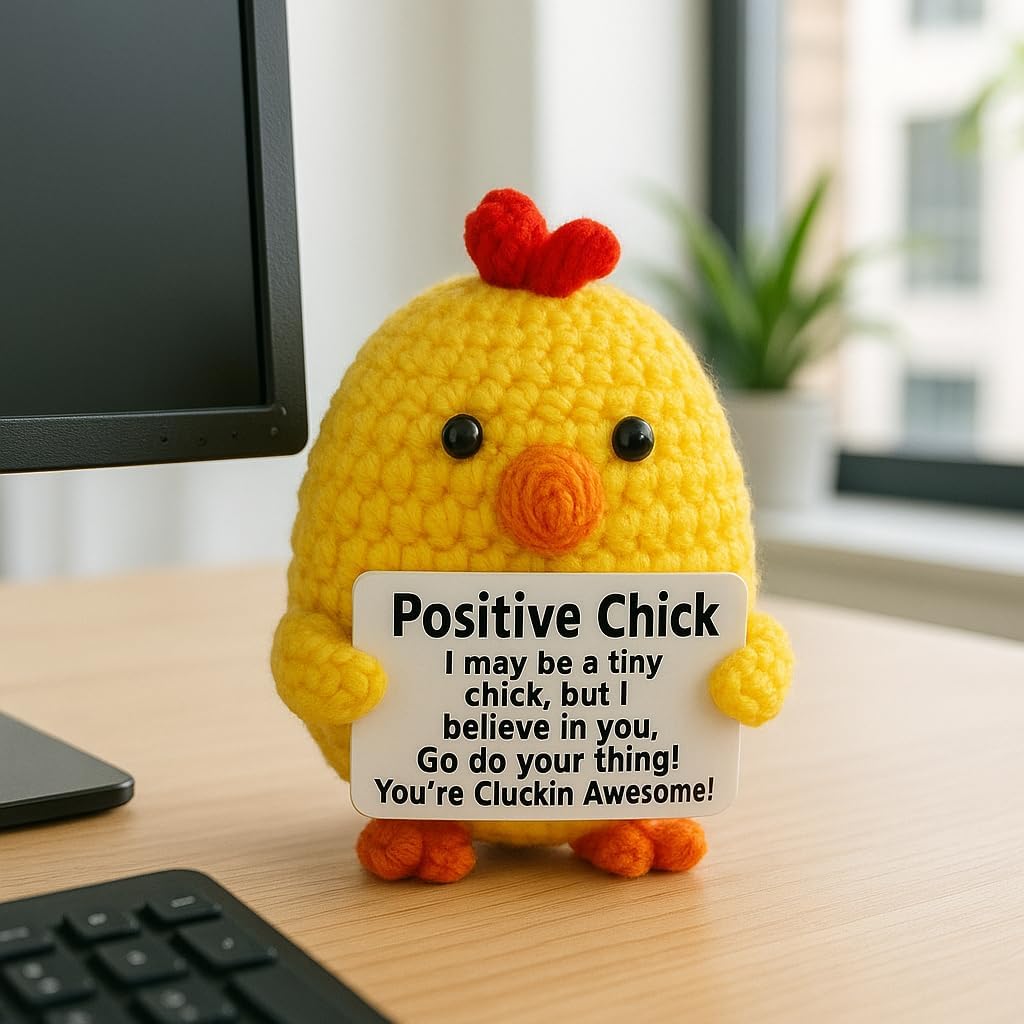 Inspirational Crochet Positive Chick - Emotional Support Crochet Dolls Positive Crochet Animals Gifts Desk Decor Emotional Support Plush for Anxiety & Stress Relief - Image 2