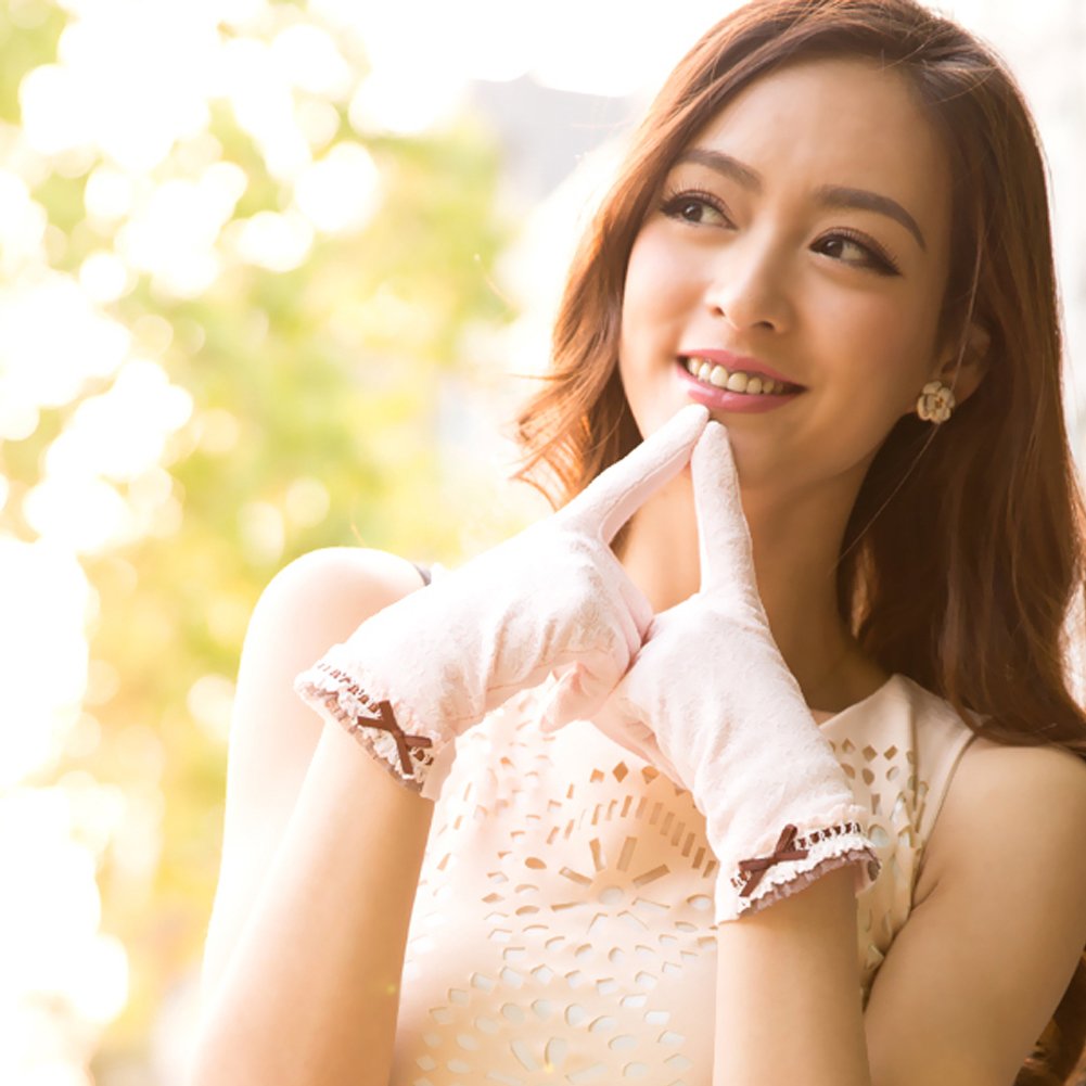 Nappaglo Women's Lace Sunscreen Driving Gloves Touchscreen Outdoor Bowknot for Summer UV Protection (Pink (Touchscreen))