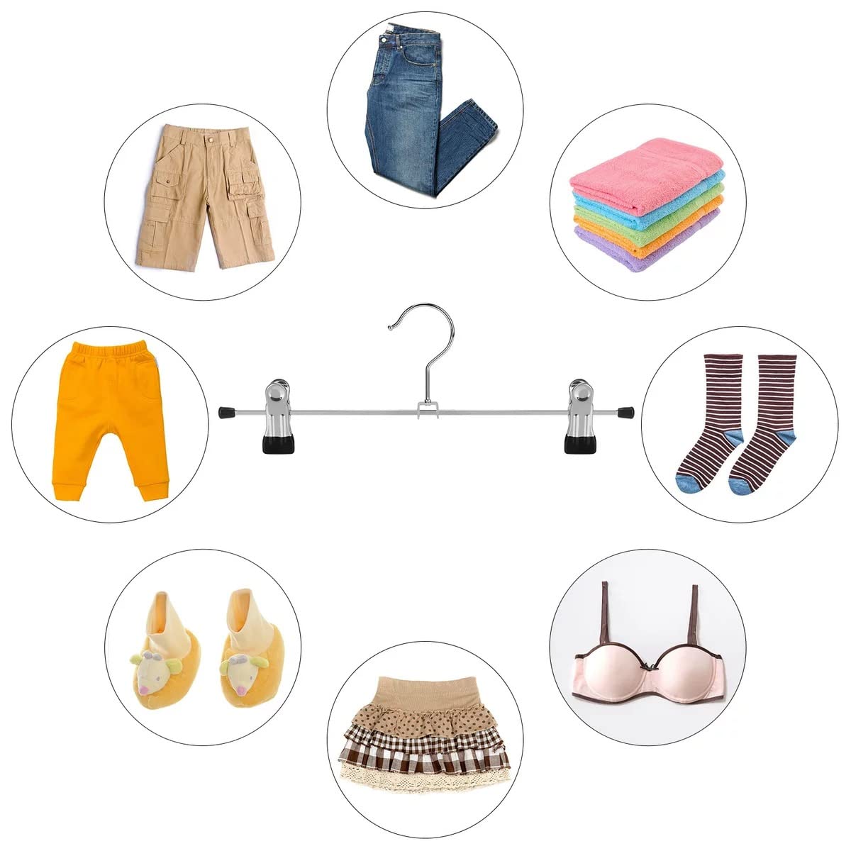 Perchas de Falda,Percha para Pantalón 10 Piezas Metal Percha para Pantalón con Adjustable Clips Antideslizantes 40cm Grande Perchas para Faldas Abrigos Vestidos