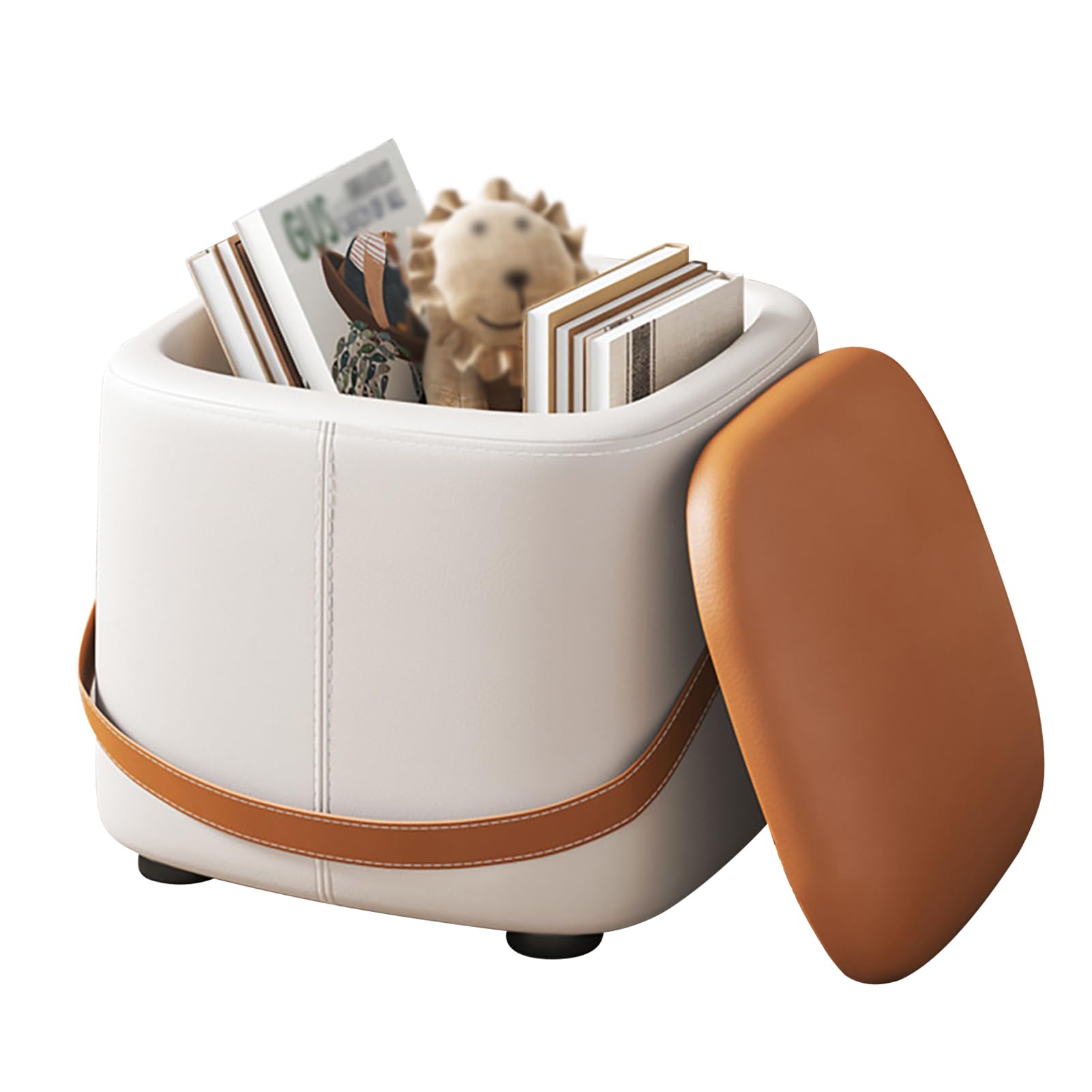 GAOXIAO Taburete Tocador con Baul Almacenaje, Mueble Otomano Almacenamiento Cuero, Silla Tocador Maquillaje Tapizado de Reposapies Cosmetical Chair Alto Plegable Banqueta Dormitorio A 32 x 32 x 28 cm