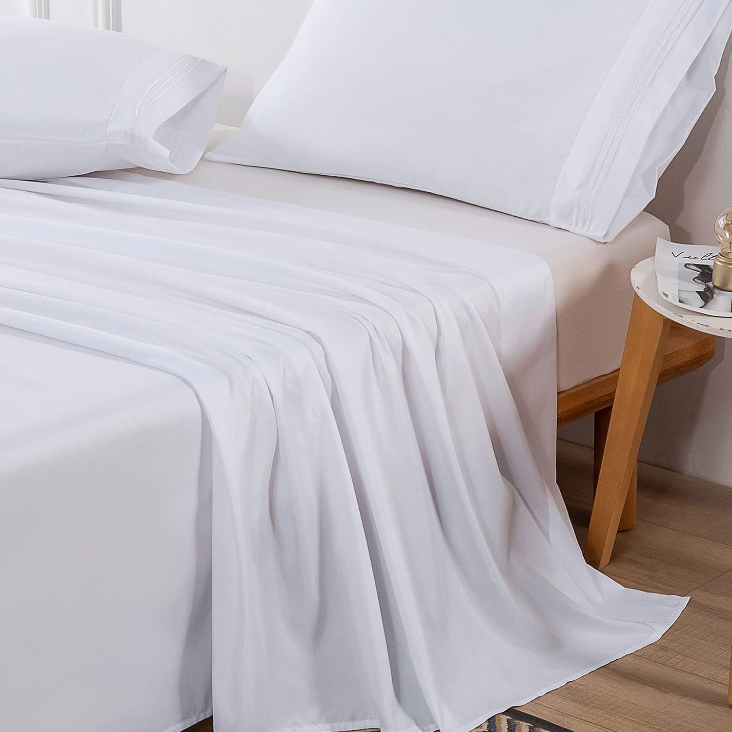 Drap plat 1 personne 180x310 cm en coton blanc pour lit simple