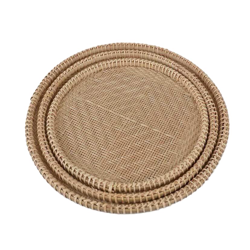 Lirancia Bamboo Strainer Set Round Flat Drying Tray Handwoven Natural
