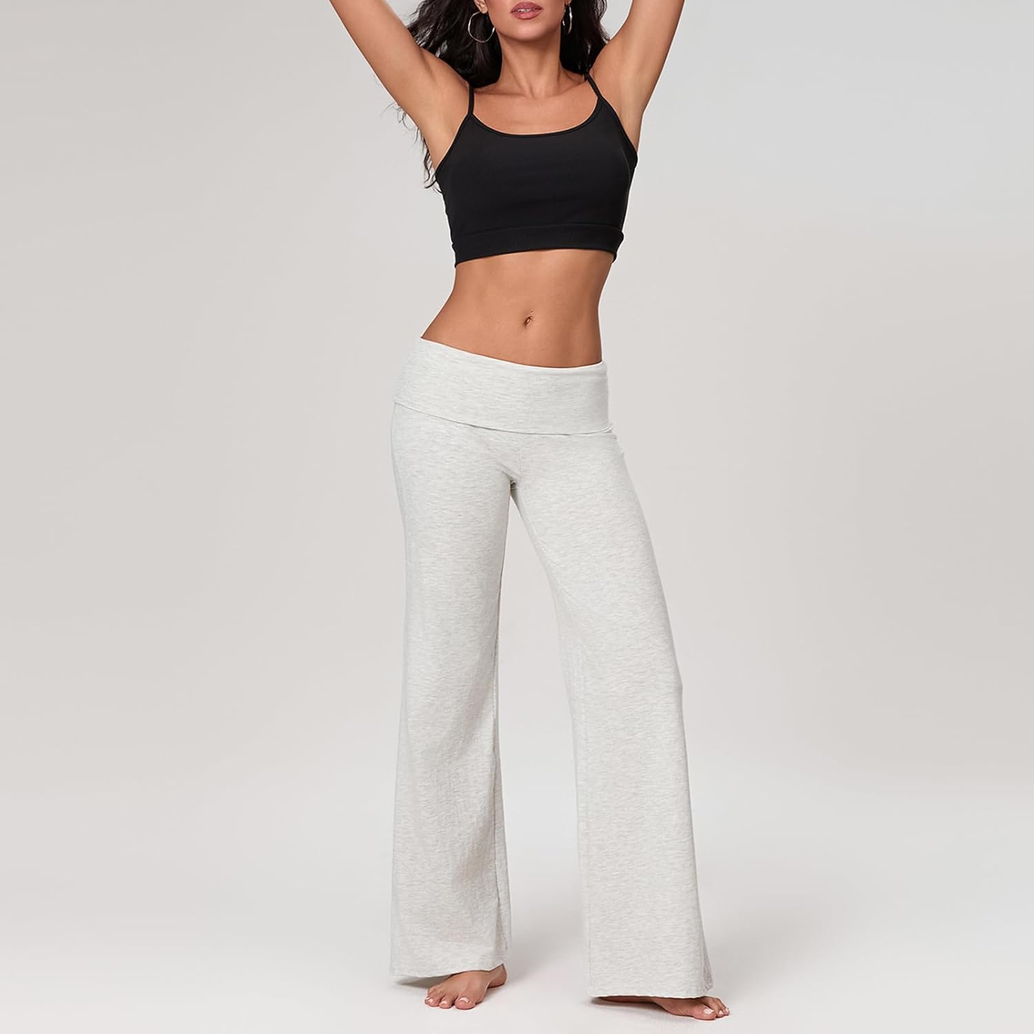 Aopwsrlyi Women Fold Over Yoga Pants Y2K Flared Leggings Low Rise Wide Leg Lounge Pants Baggy Sweatpants - Image 3