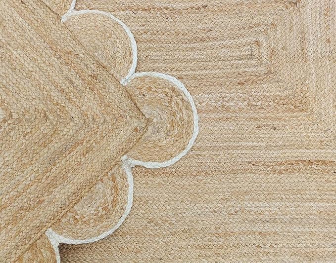 Mahima Jute Scalloped Rug Bohemian Rug Decor Rug Handwoven Rug Custom Rug Decorative Rug (Off White, 5x7 ft)