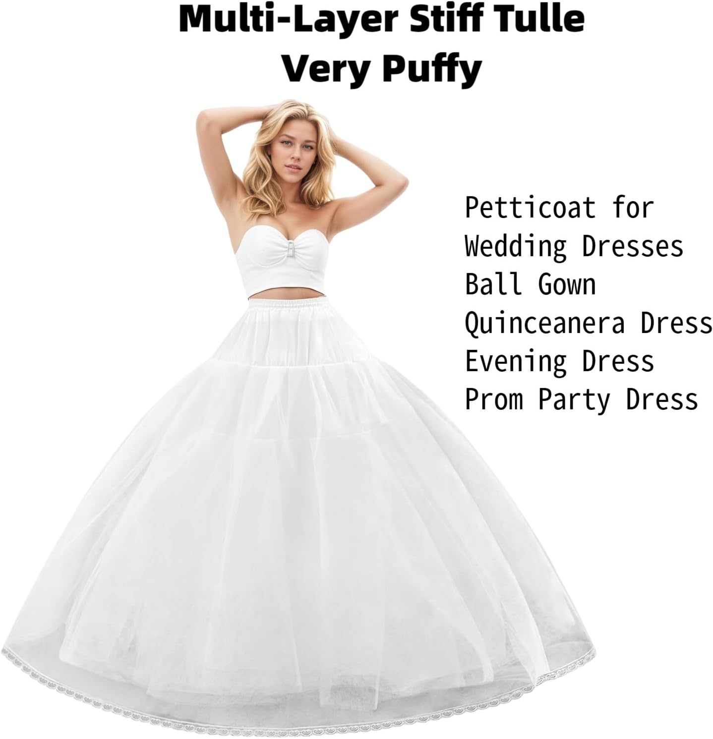 8 Layer Tulle Hoopless Crinoline Petticoat Underskirt for Women A-Line Long Fluffy Slip With Lace Trim for Bridal Wedding Dresses Ball Gown - Image 5