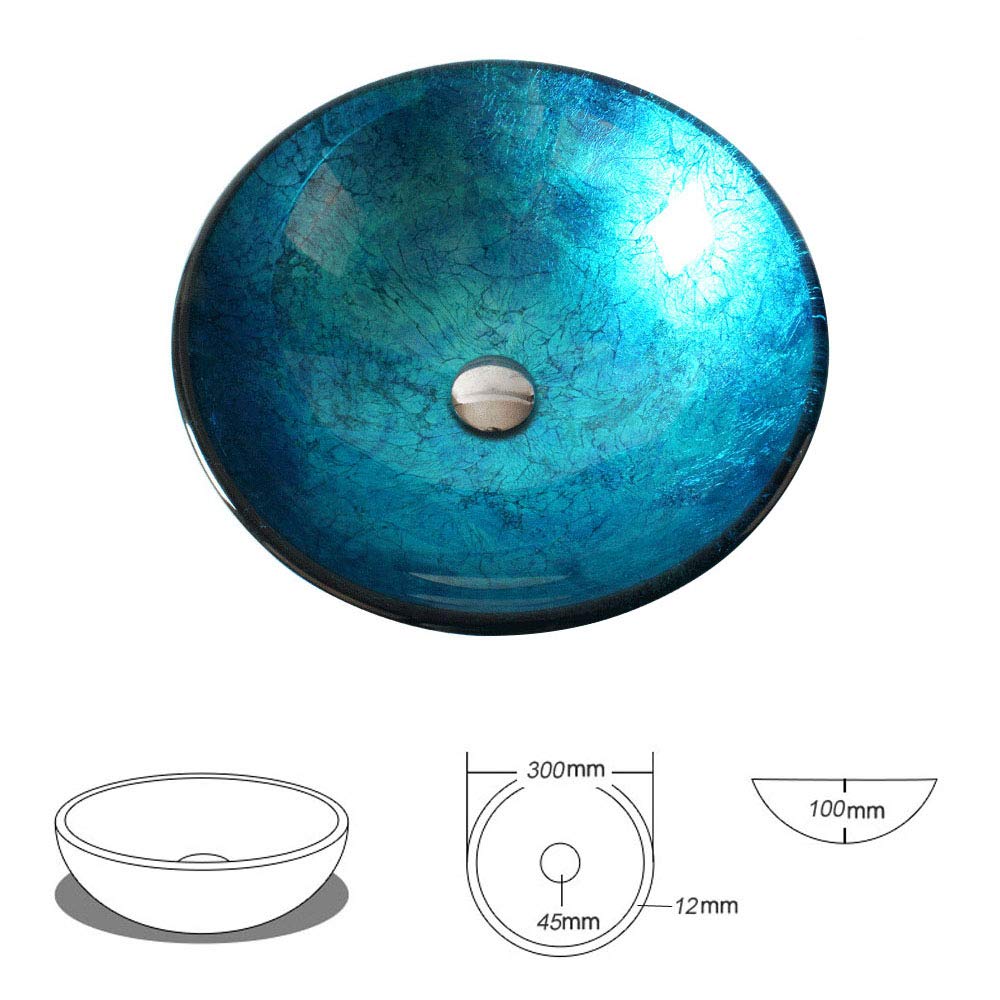Homelava 30 cm Mini Lavabo de Vidrio Templado, Lavabo de Baño Roun Encimera, Lavabo Infantil Redondo de Vidrio Templado Azul