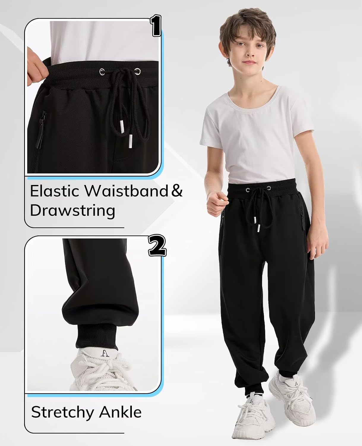 5 Pack Boys Joggers Sweatpants with Pockets Soft Athletic Pants for Soccer, Running & Sports
