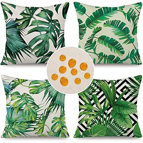 Cirzone wasserdichte Kissenbezugen 4 Stück 45 x 45 cm Dekorative Outdoor Kissen Wasserfest Atmungsaktiv Tropische Pflanzen Kissenbezugen Werden für Sofakissen Garten Outdoor Cover