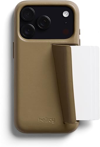 Bellroy Phone Case 3 Card for iPhone 17 Pro Leather iPhone case, Phone Wallet - Khaki