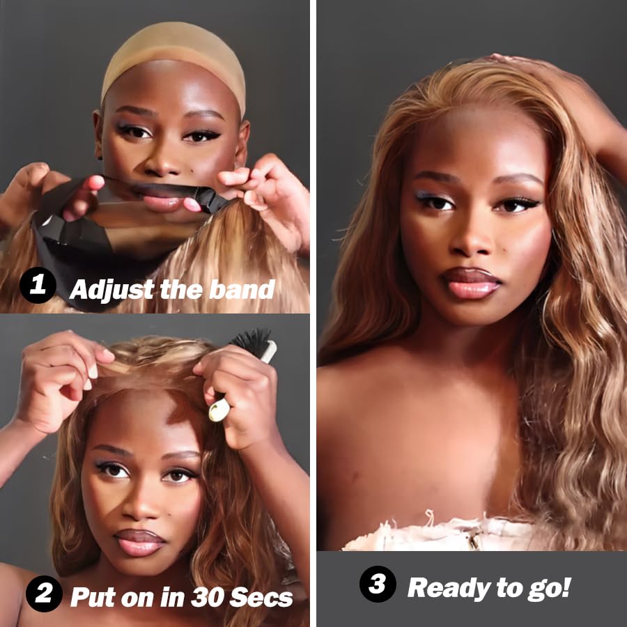 Miniatura 2 de Wear and Go - Pelucas de cabello humano sin pegamento, precortadas precortadas, con reflejos, encaje frontal, peluca de cabello humano de 22