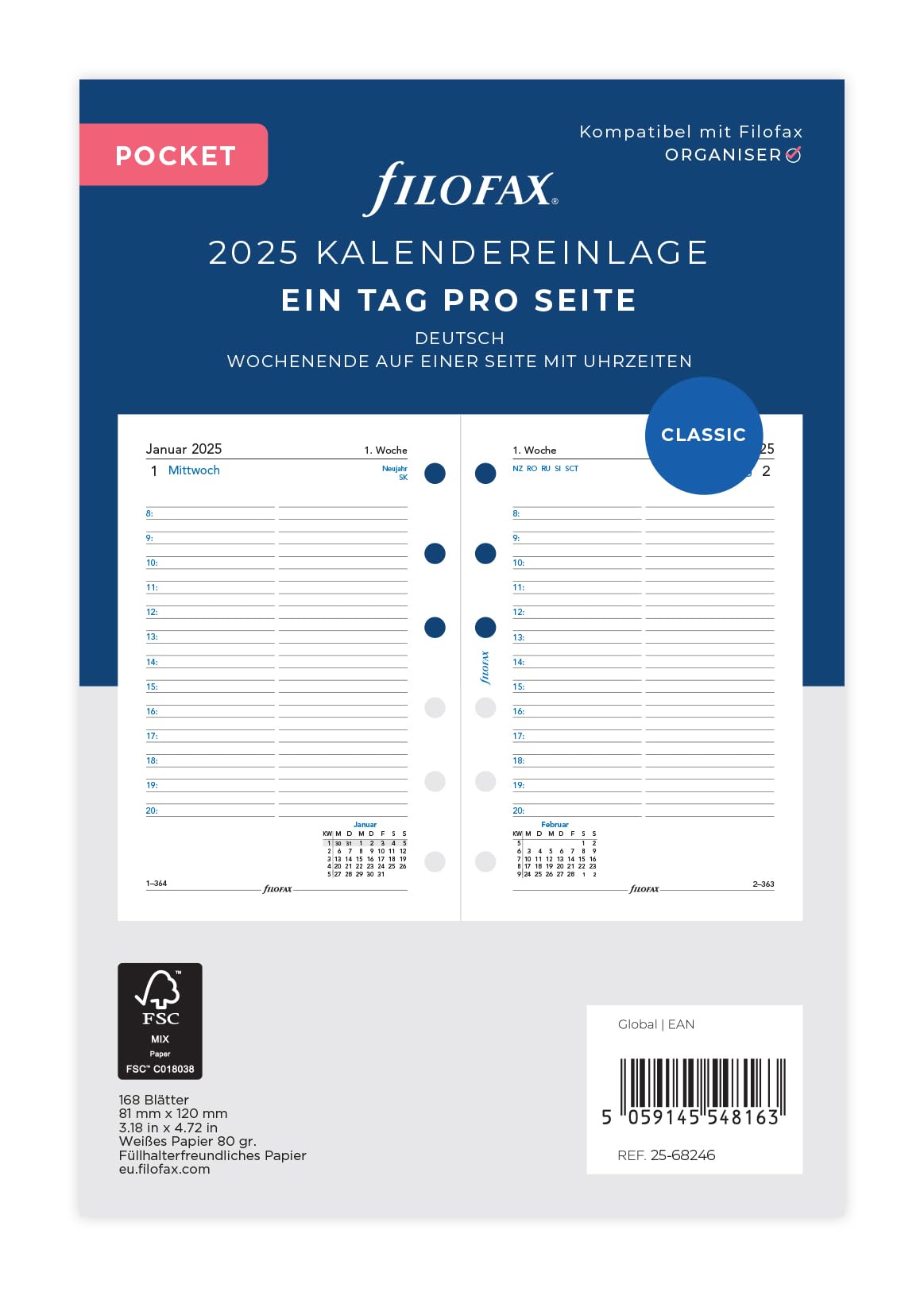 Filofax Pocket 1 Day on a Page (German) 2025