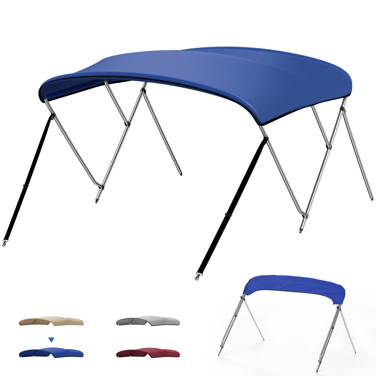 KEMIMOTO Bimini Top for Boat, 3 Bow Bimini Tops Cover 600D Marine Grade