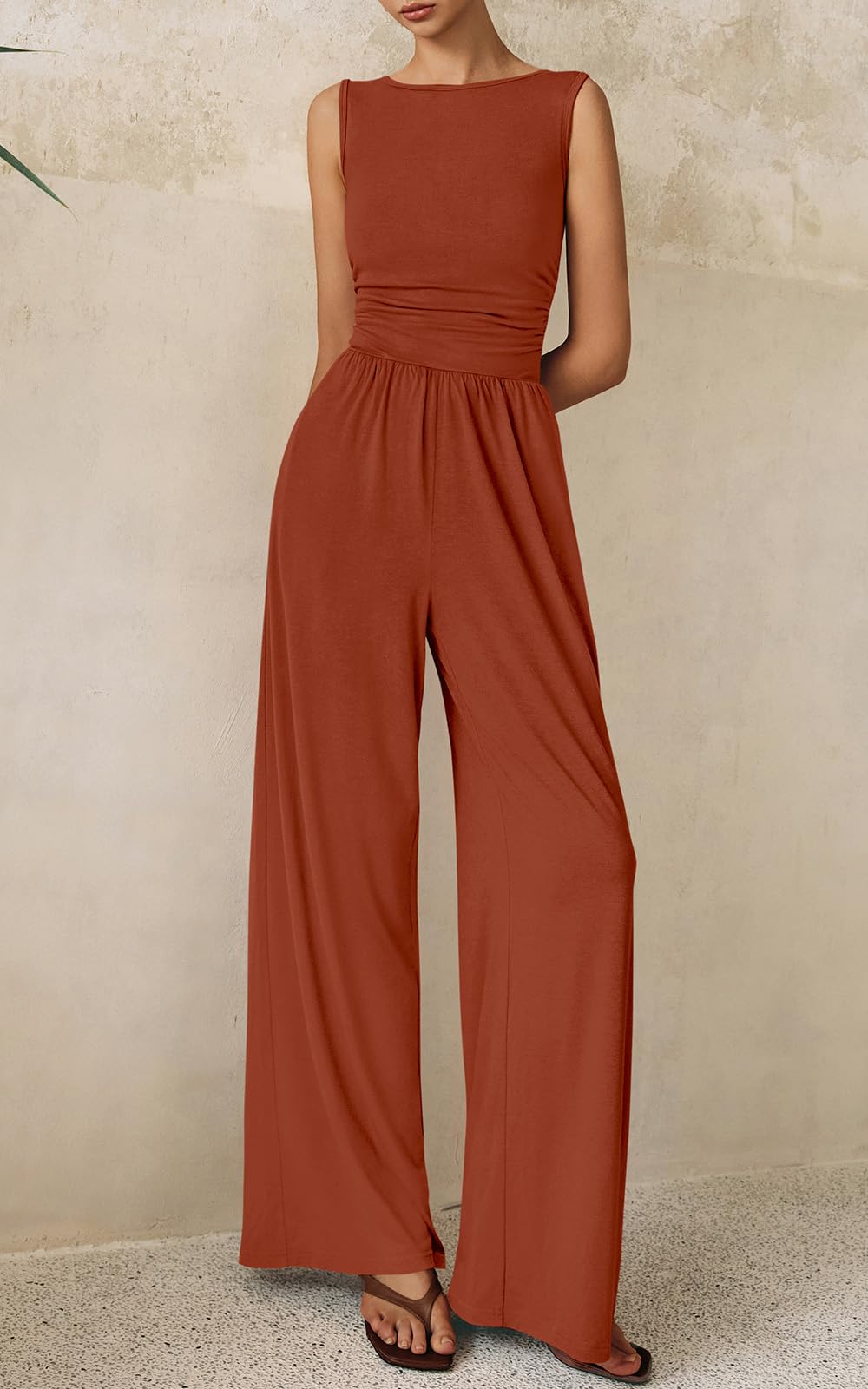 PRETTYGARDEN One Piece Jumpsuits for Women Dressy Casual Sleeveless Crewneck Wide Leg Rompers Jumpers Vacation Summer Outfits