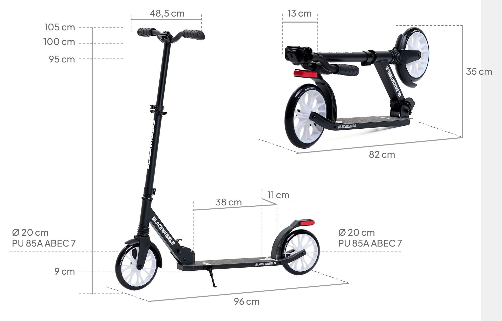 BLACKWHEELS ZOOM Monopattino da Città – Ruote Grandi 200mm, Pieghevole, Ammortizzato, Manubrio Regolabile in Altezza, Telaio Leggero in Alluminio, Guida Confortevole su Ogni Superficie