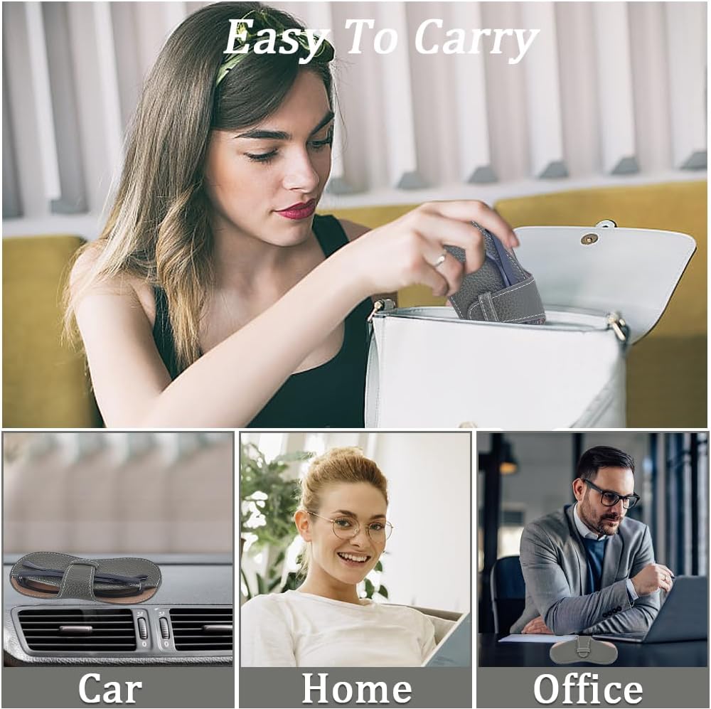 CREATCABIN Leather Sunglasses Case Portable Glasses Bag Slim Squeeze Lightweight Travel Eyeglasses Holder Pouch with Soft Cleaning Cloth Gift for Family Friends Holiday Vacation 6.9x3.4 Inch Black - Image 5