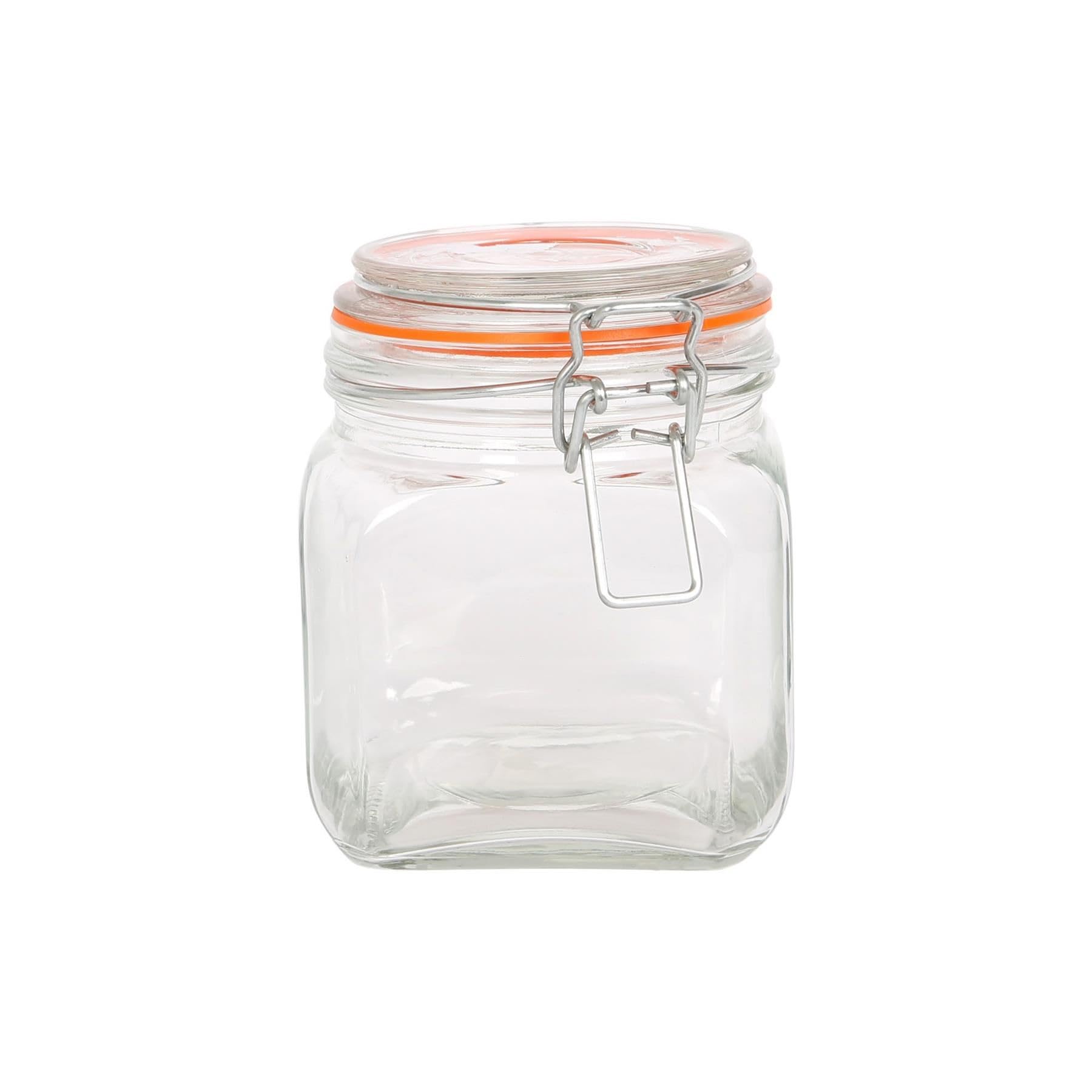 Argon Tableware 760ml Square Glass Jar with Clip-top Lid - Airtight Kitchen Mason Jar Food Storage Preserving Container for Pickling, Chutney, Jam, Coffee, Oats