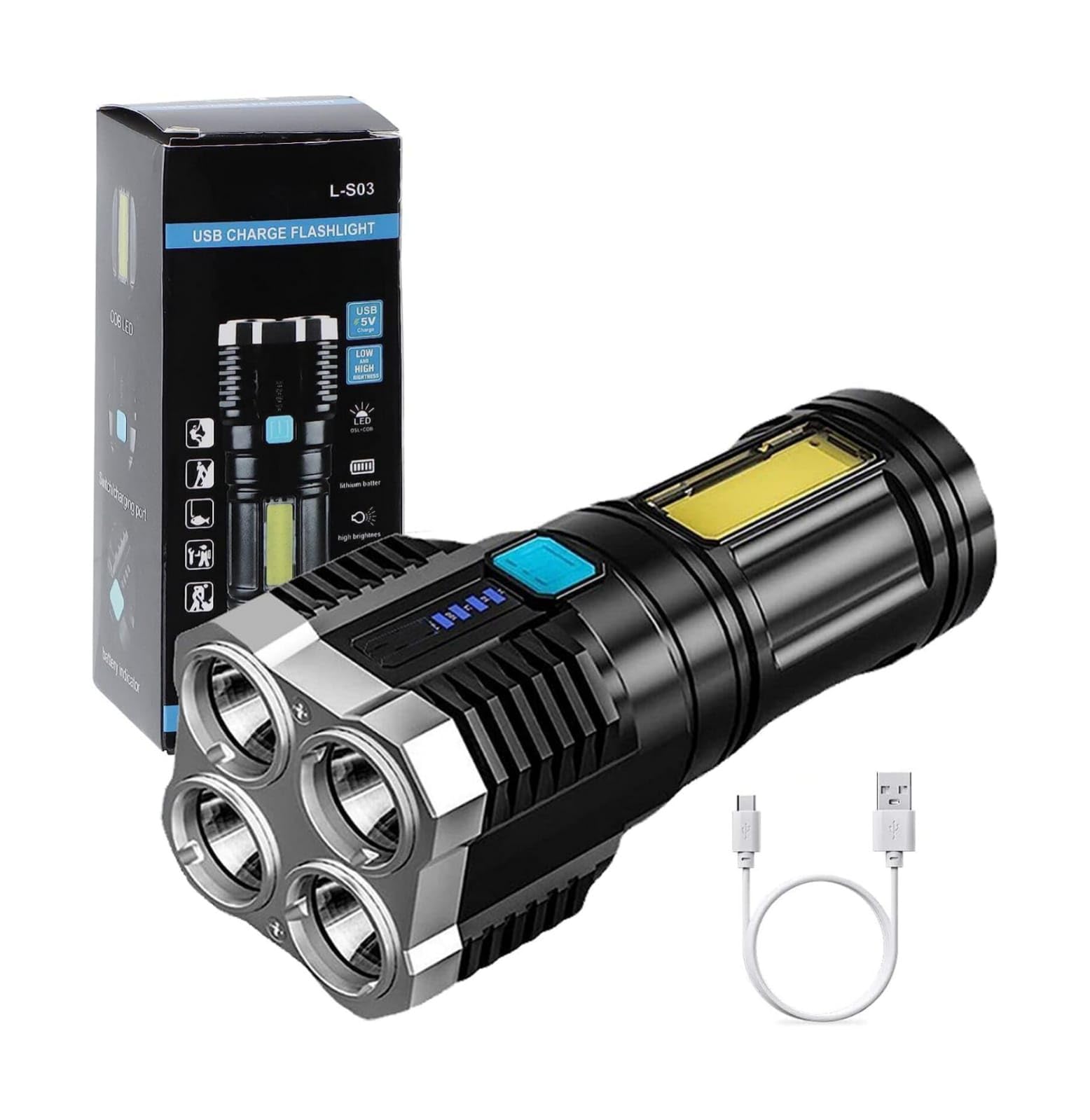 4 Mode LED Torch Light Rechargeable - High Power, Long Distance, Flashlight, Emergency Light - Includes Data Cable (B0CVFPPT8Z) Amazon Price History, Amazon Price Tracker