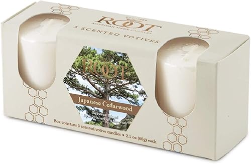 Root Candles - Velas votivas aromáticas de cera de abeja (20 horas, 3 unidades, madera de cedro japonesa)