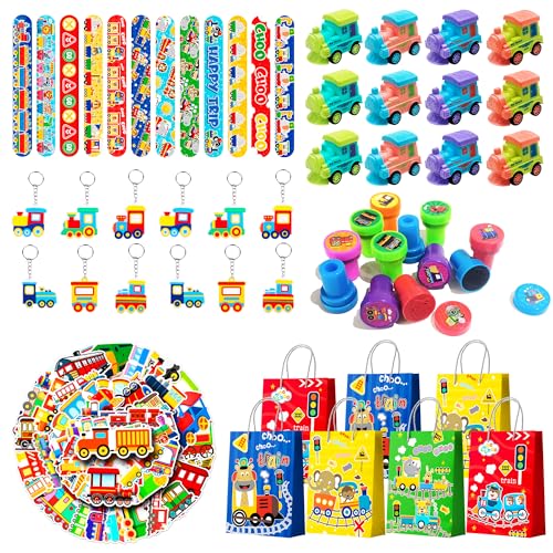 Train anniversaire enfant : lot de 110 cadeaux de fête avec bracelets et tampons