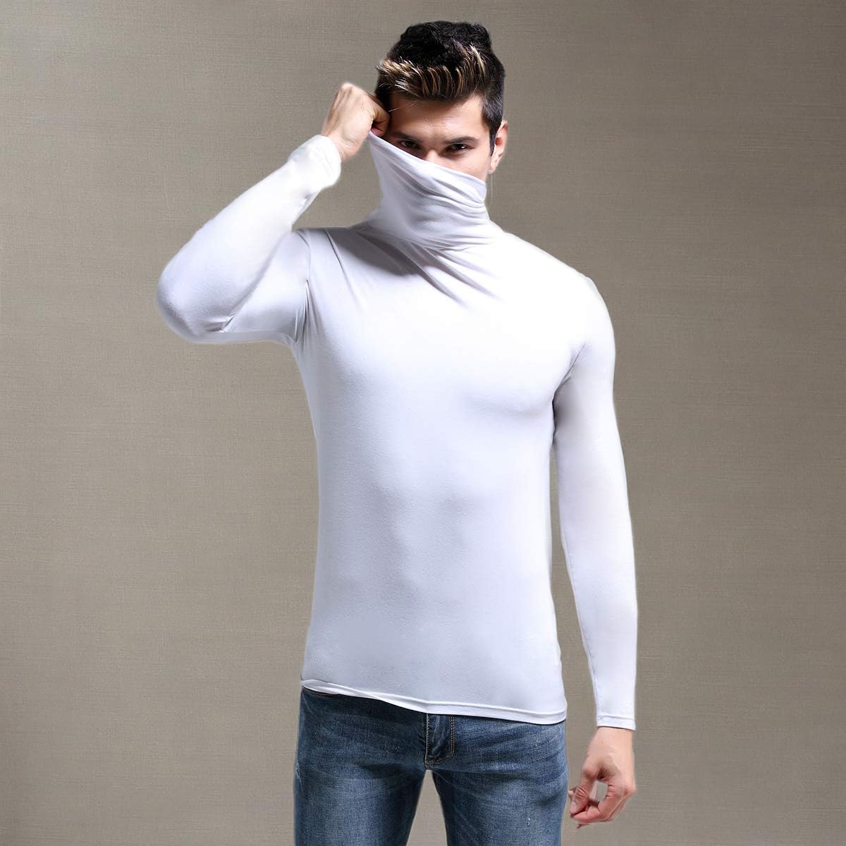 Ouruikia Men's Lightweight Thermal Shirts Modal Base Layer Turtleneck Long Sleeve Pullover Tops - Image 6