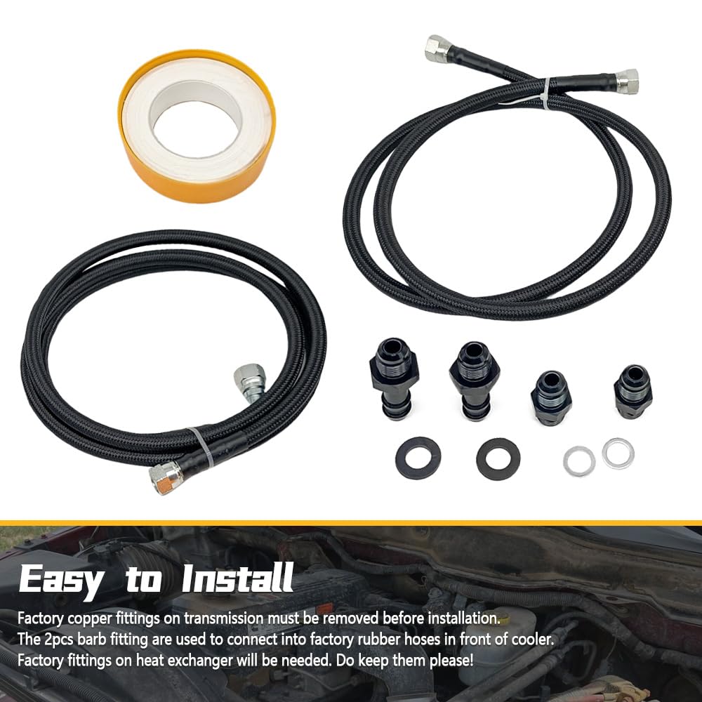 Saitedudu Transmission Cooler Lines Kit Heavy Duty Hose Compatible With 2003 2004 2005 2006 2007 Dodge Ram Cummins 2500/3500 48RE Transmission Cooler Hose Kit Lines Fitting Kit