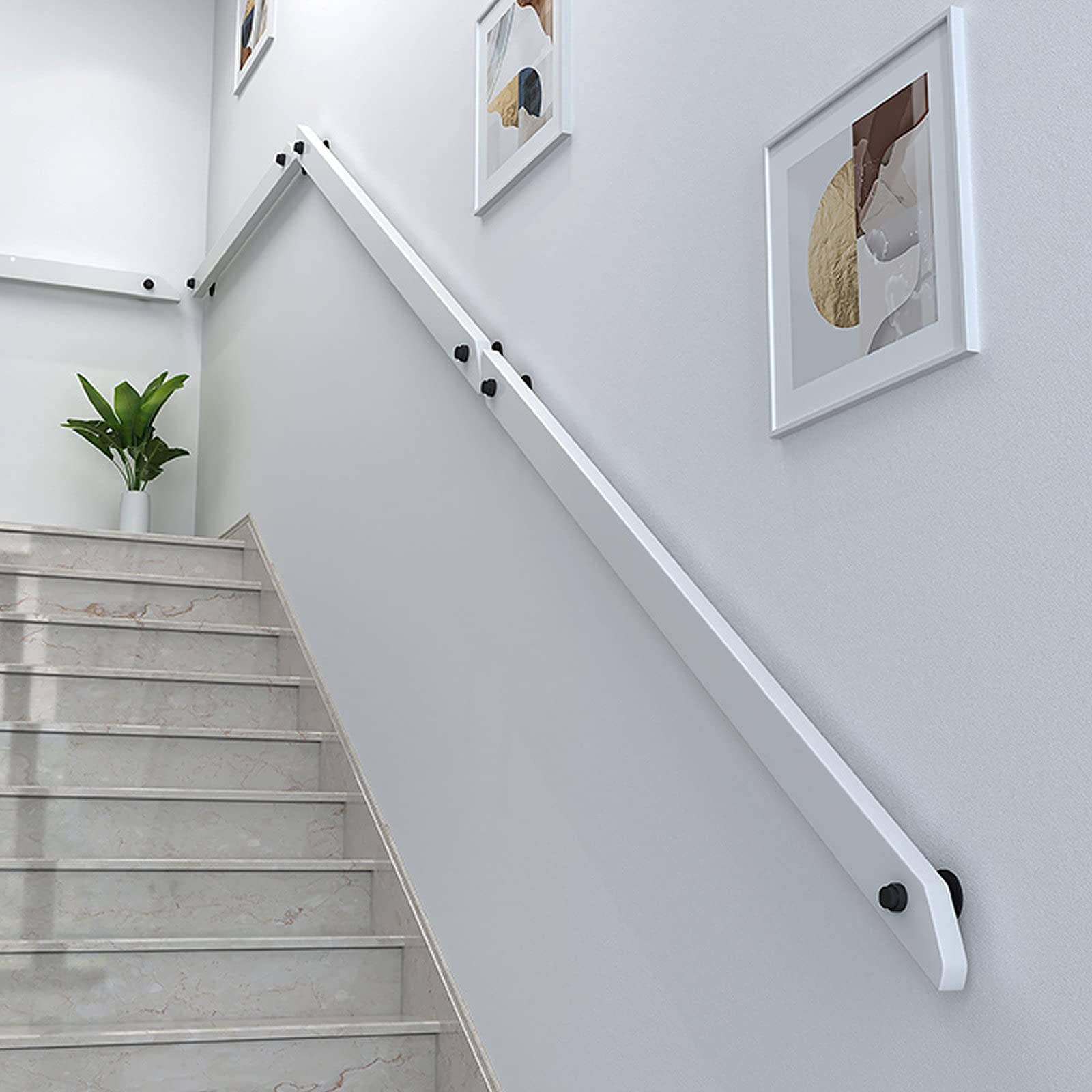 Main courante en bois massif blanc de style industriel vintage pour mur intérieur